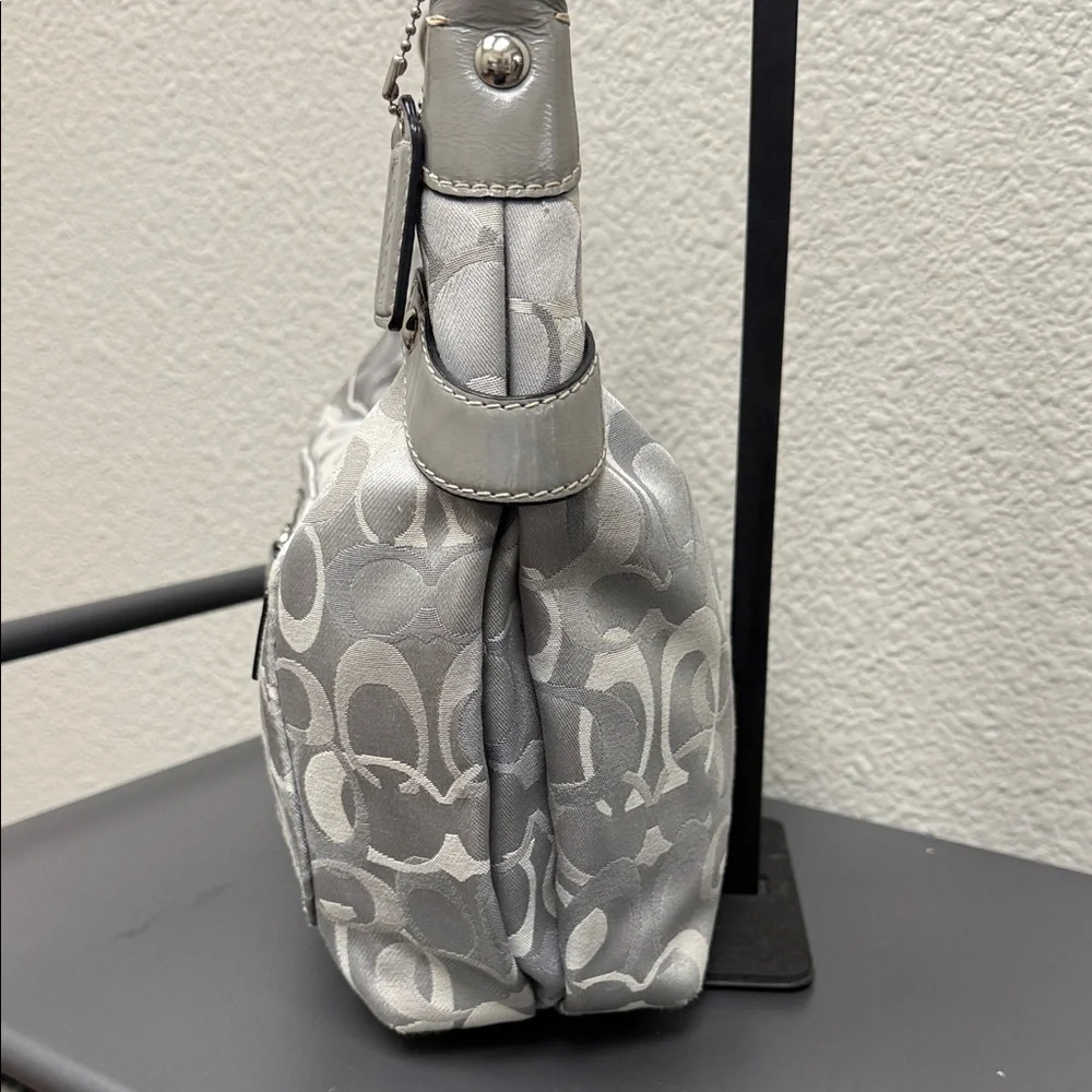 Coach Moto Silver and Gray Optic C Monogram Medium Hobo Bag